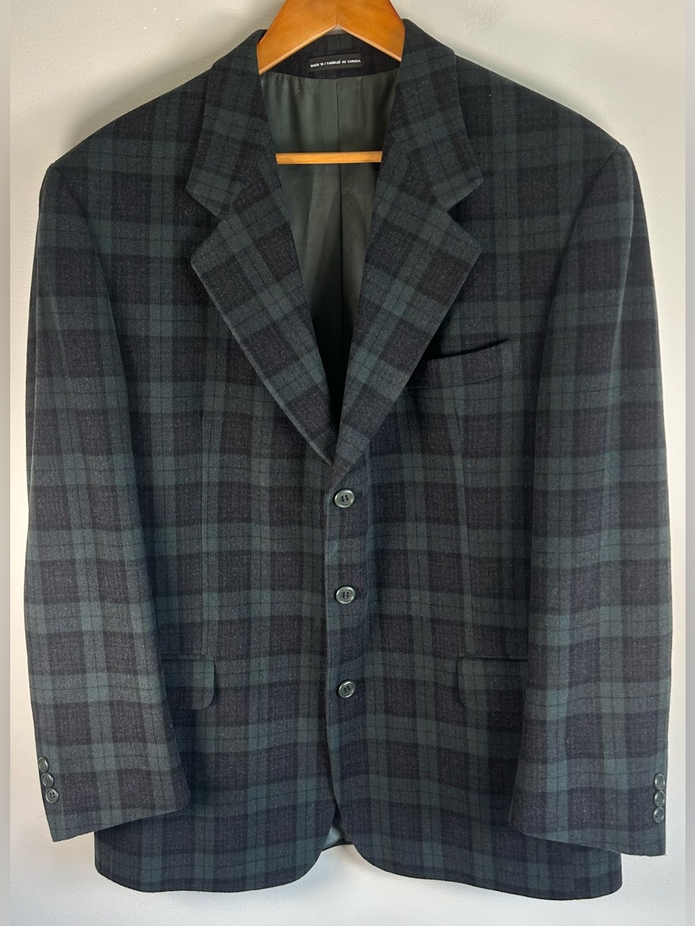 VTG Men’s Blazer Suit Jacket Sz 42 Green Plaid Check Wool Cashmere Pantex Italy